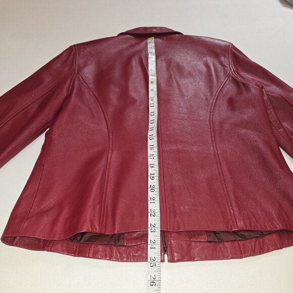 GALLERY Womens Red Leather Jacket Size L Zip Front Genuine Leather Lined Classic - Picture 8 of 11